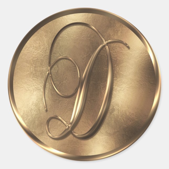 Sticker Rond Monogramme D Faire-part de mariage de bronze (Devant)