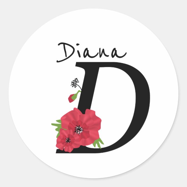 Sticker Rond Monogramme D, lettre D, fleurs, monogramme (Devant)