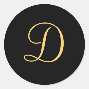Sticker Rond Monogramme D, script D initial de couleur or