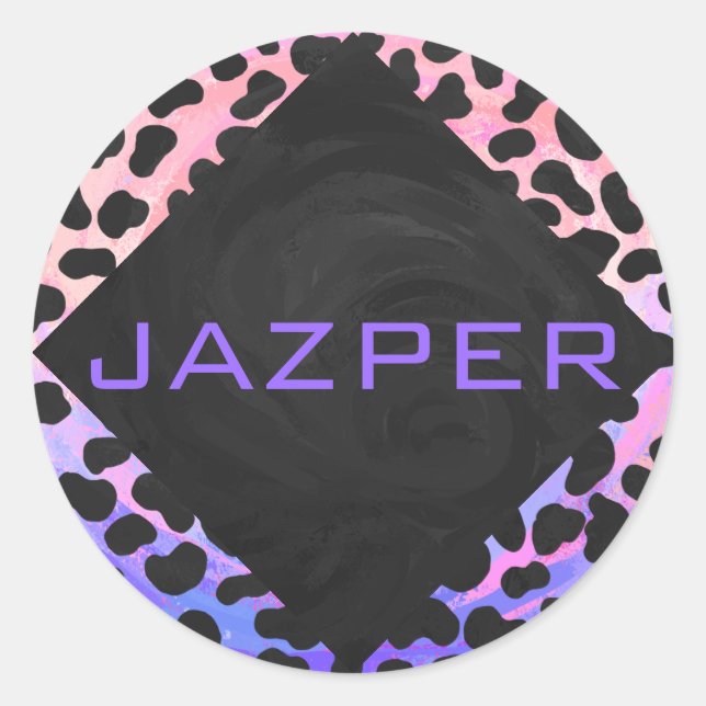Sticker Rond Monogramme Dalmatien noir et rose (Devant)