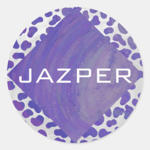 Sticker Rond Monogramme Dalmatien violet et blanc
