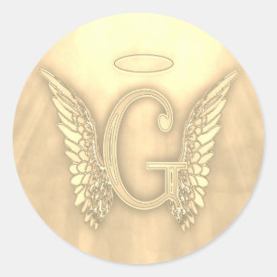 Sticker Rond Monogramme d'ange de la lettre G d'or