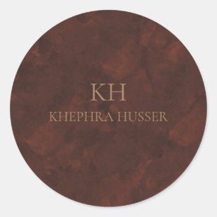 Sticker Rond Monogramme d'aquarelle Brown