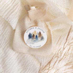 Sticker Rond Monogramme d'arbres aquarelle de montagne rustique