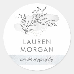 Sticker Rond monogramme d'argent botanique minimaliste