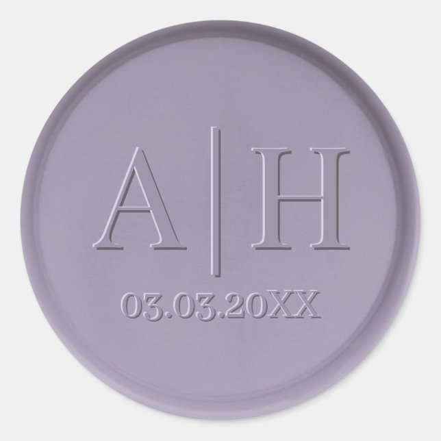 Sticker Rond Monogramme Date Lavender Stick cire Sceau (Devant)