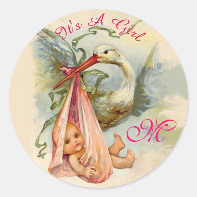STICKER ROND MONOGRAMME DE BABY SHOWER DE STORE, (Devant)