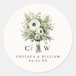 Sticker Rond Monogramme de bouquet mariage