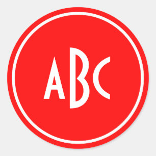 Sticker Rond Monogramme de cercle d'anneau rouge et blanc