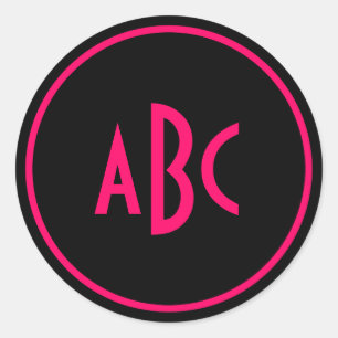 Sticker Rond Monogramme de cercle rose vif et noir