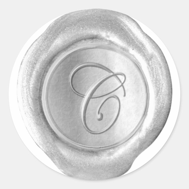Sticker Rond Monogramme de cire - Argent - Script C - (Devant)