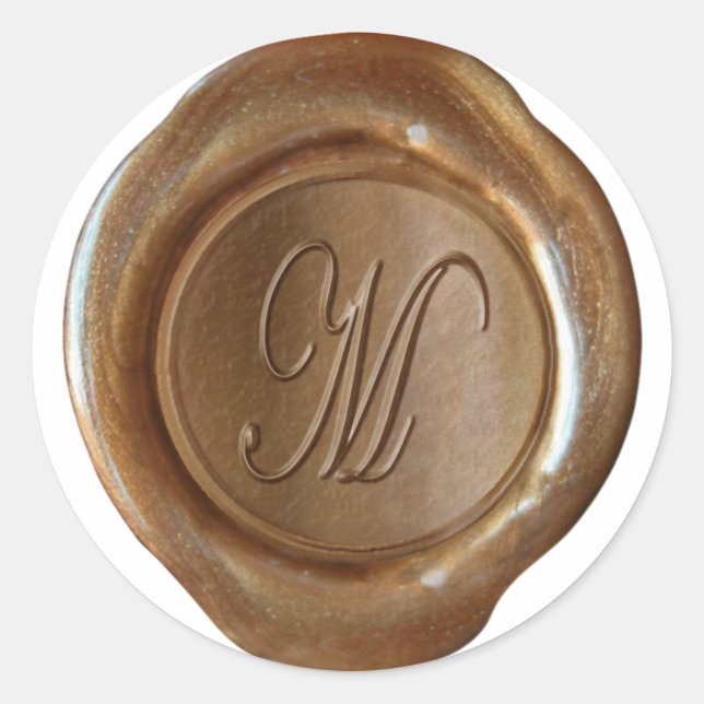 Sticker Rond Monogramme de cire - Cuivre - Script M - (Devant)