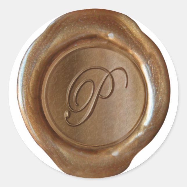 Sticker Rond Monogramme de cire - Cuivre - Script P - (Devant)