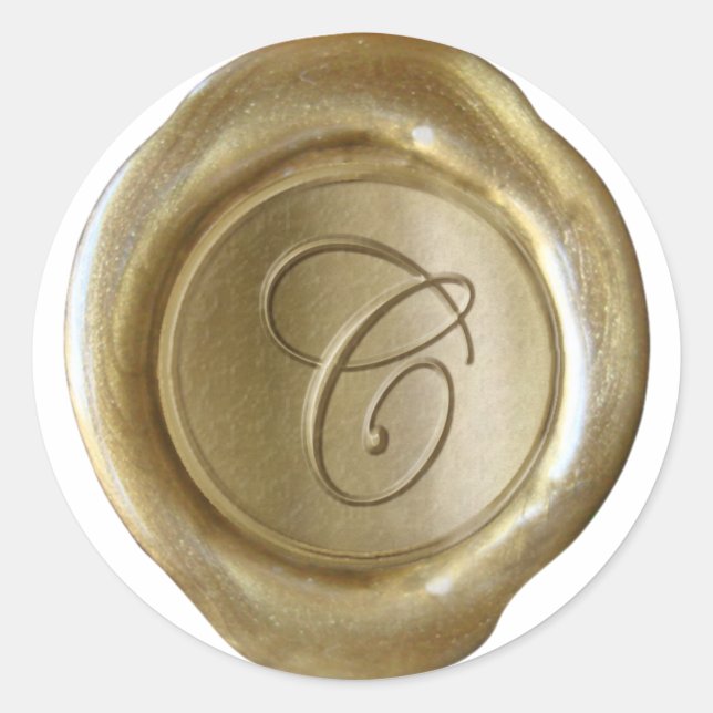 Sticker Rond Monogramme de cire - Or - Script C - (Devant)