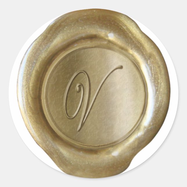 Sticker Rond Monogramme de cire - Or - Script V - (Devant)