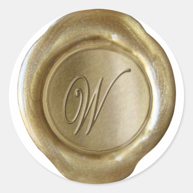 Sticker Rond Monogramme de cire - Or - Script W - (Devant)