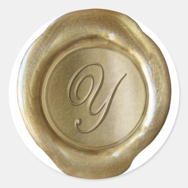 Sticker Rond Monogramme de cire - Or - Script Y - (Devant)