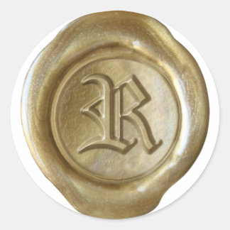 Sticker Rond Monogramme de cire - Or - Vieux anglais - Lettre R