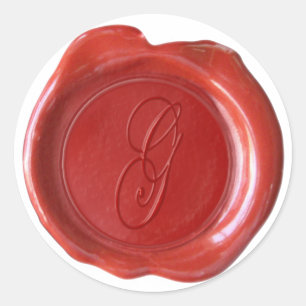Sticker Rond Monogramme de cire - Rouge - Script G -