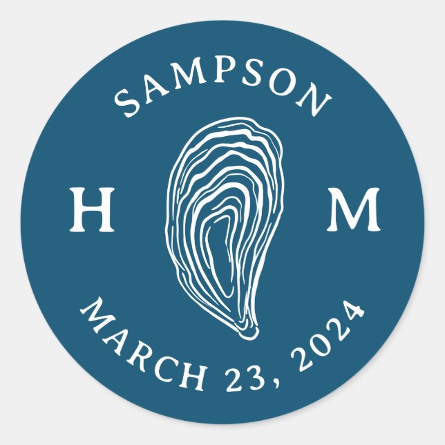 Sticker Rond Monogramme de coquille d'huître marine avec nom Da (Devant)