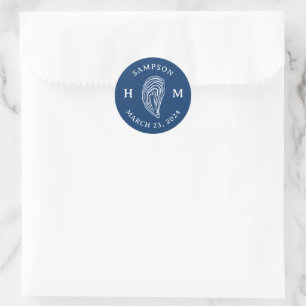 Sticker Rond Monogramme de coquille d'huître nautique avec date