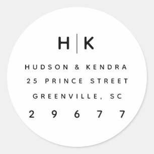 Sticker Rond Monogramme de couple moderne Adresse de retour