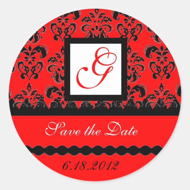 Sticker Rond MONOGRAMME DE DAMASK, noir rouge (Devant)