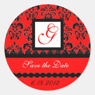Sticker Rond MONOGRAMME DE DAMASK, noir rouge