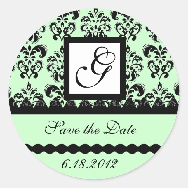 Sticker Rond MONOGRAMME DE DAMASK, vert (Devant)