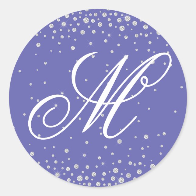 Sticker Rond Monogramme de diamants violets personnalisés (Devant)