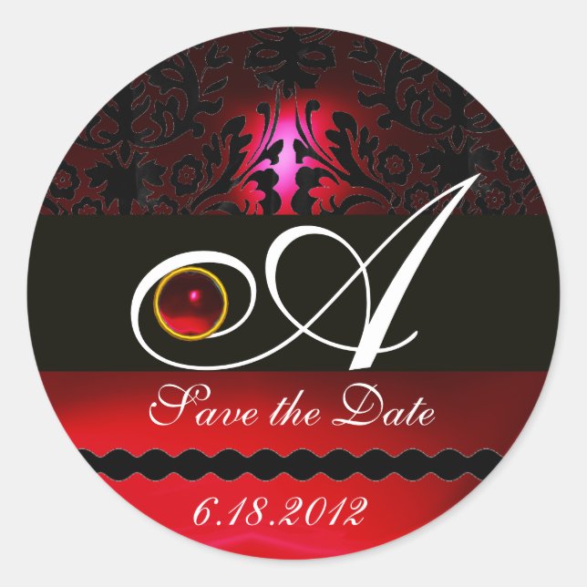 Sticker Rond MONOGRAMME DE DOMMASSE NOIR ET ROUGE, Ruby (Devant)