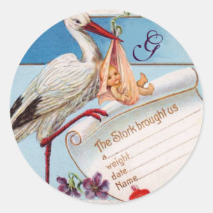 STICKER ROND MONOGRAMME DE DOUCHE POUR FILLES BÉBÉ EN STORK