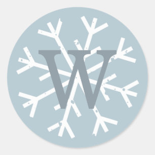 Sticker Rond Monogramme de flocon de neige bleu moderne