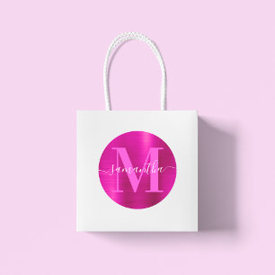 Sticker Rond Monogramme de foil rose vif