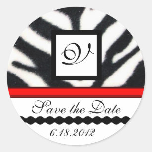 Sticker Rond MONOGRAMME DE FOURRURE ZEBRA BLANC ROUGE, Enregist