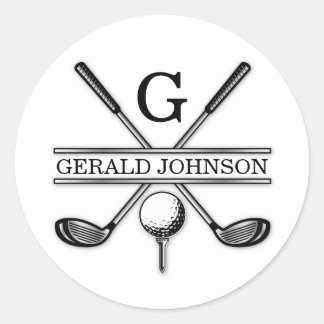 Sticker Rond Monogramme de golf personnalisé élégant minimalist