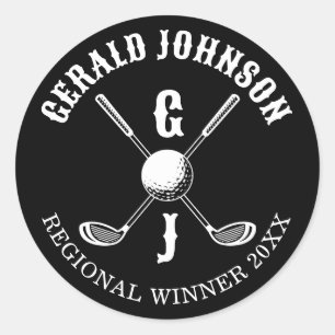 Sticker Rond Monogramme de golf personnalisé élégant minimalist