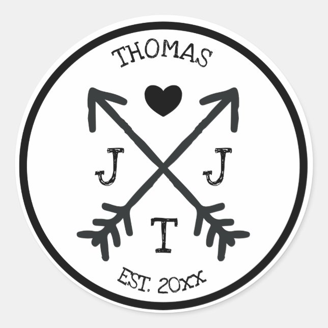 Sticker Rond Monogramme de la flèche cardiaque initiale rustiqu (Devant)