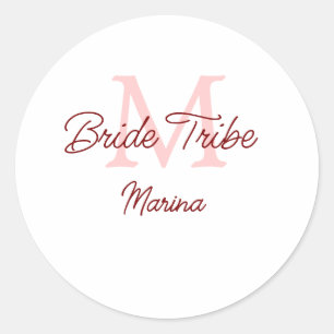 Sticker Rond Monogramme de la tribu de la mariée simple mini-ro