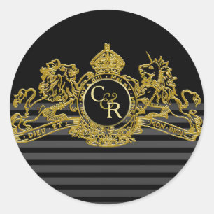 Sticker Rond Monogramme de l'emblème de la licorne d'or noir