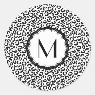 Sticker Rond Monogramme de léopard noir et blanc