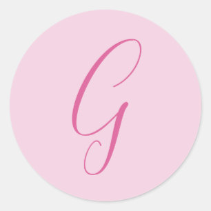 Sticker Rond Monogramme de lettre initiale rose clair chic uni