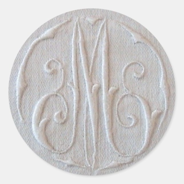 Sticker Rond Monogramme de lin antique 'M' (Devant)