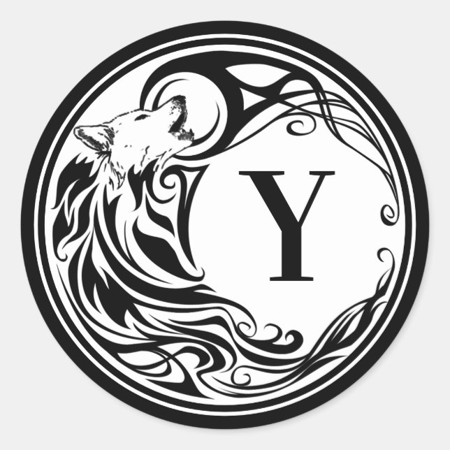Sticker Rond Monogramme de loup tribal (Devant)