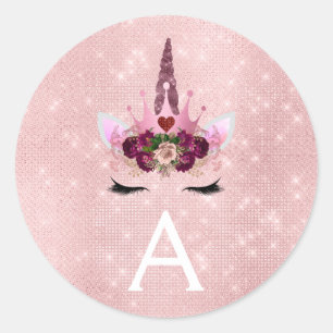 Sticker Rond Monogramme de l'Unicorne de rose Rose Gold Sparkor