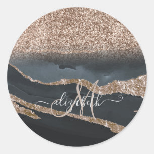 Sticker Rond Monogramme de marbre de Parties scintillant modern