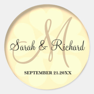 Sticker Rond Monogramme de Mariage d'or jaune classique