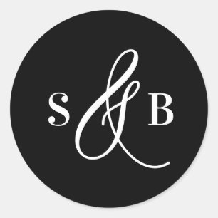 Sticker Rond Monogramme de mariage en calligraphie fantaisiste 