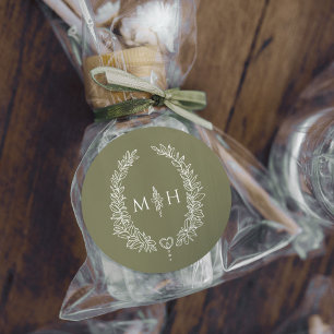 Sticker Rond Monogramme de mariage en forme de couronne ovale v