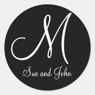 Sticker Rond Monogramme de mariée et de chambre M Phoque noir e